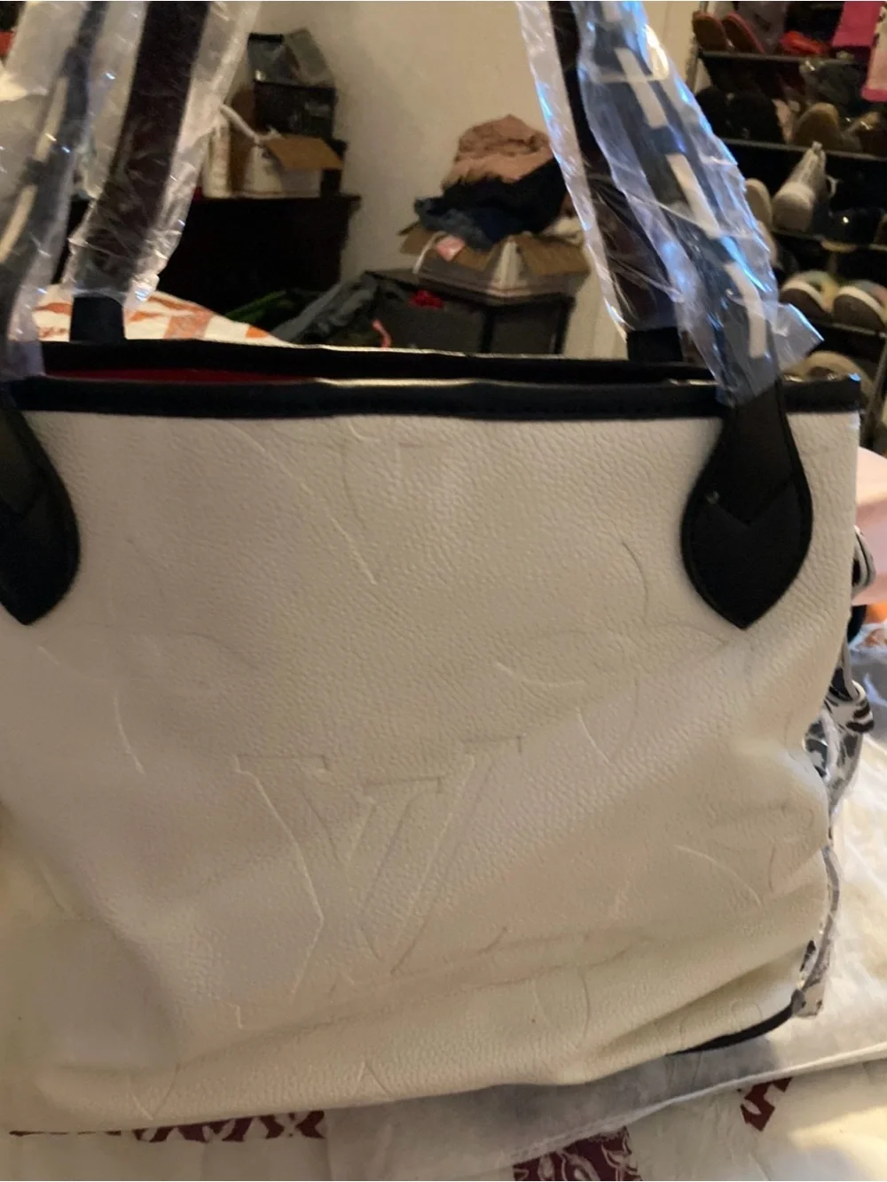 White Women's Leather Tote Bag